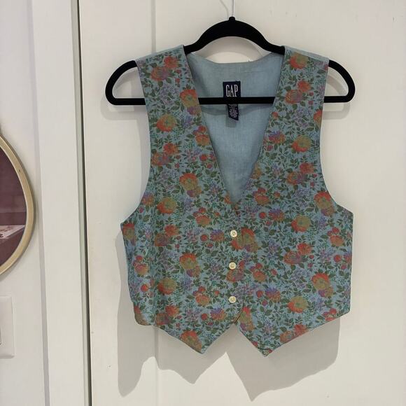 GAP Jackets & Blazers - VTG 90's Gap Blue Floral Vest Sz M/L